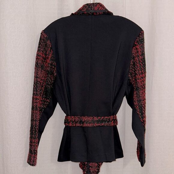 LANE BRYANT 26/28 Red Black Tweed Houndstooth Plaid Knit Back Combo Jacket - Picture 10 of 13